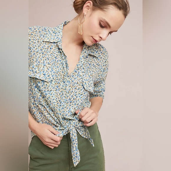 Anthropologie Faithfull The Brand Dahlia Button Down Shirt Blouse Small Floral - Picture 4 of 14